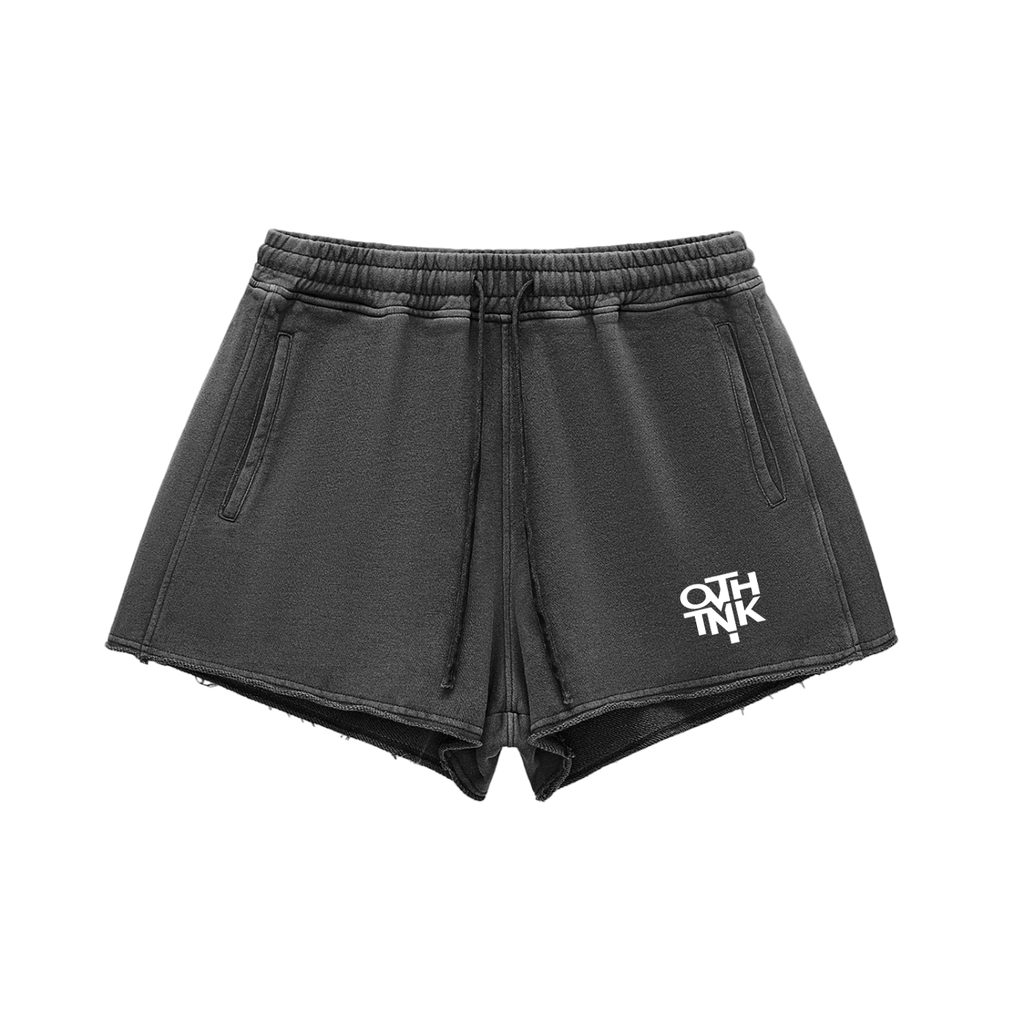 OVERTHINK Washed Raw Edge Drawstring Shorts