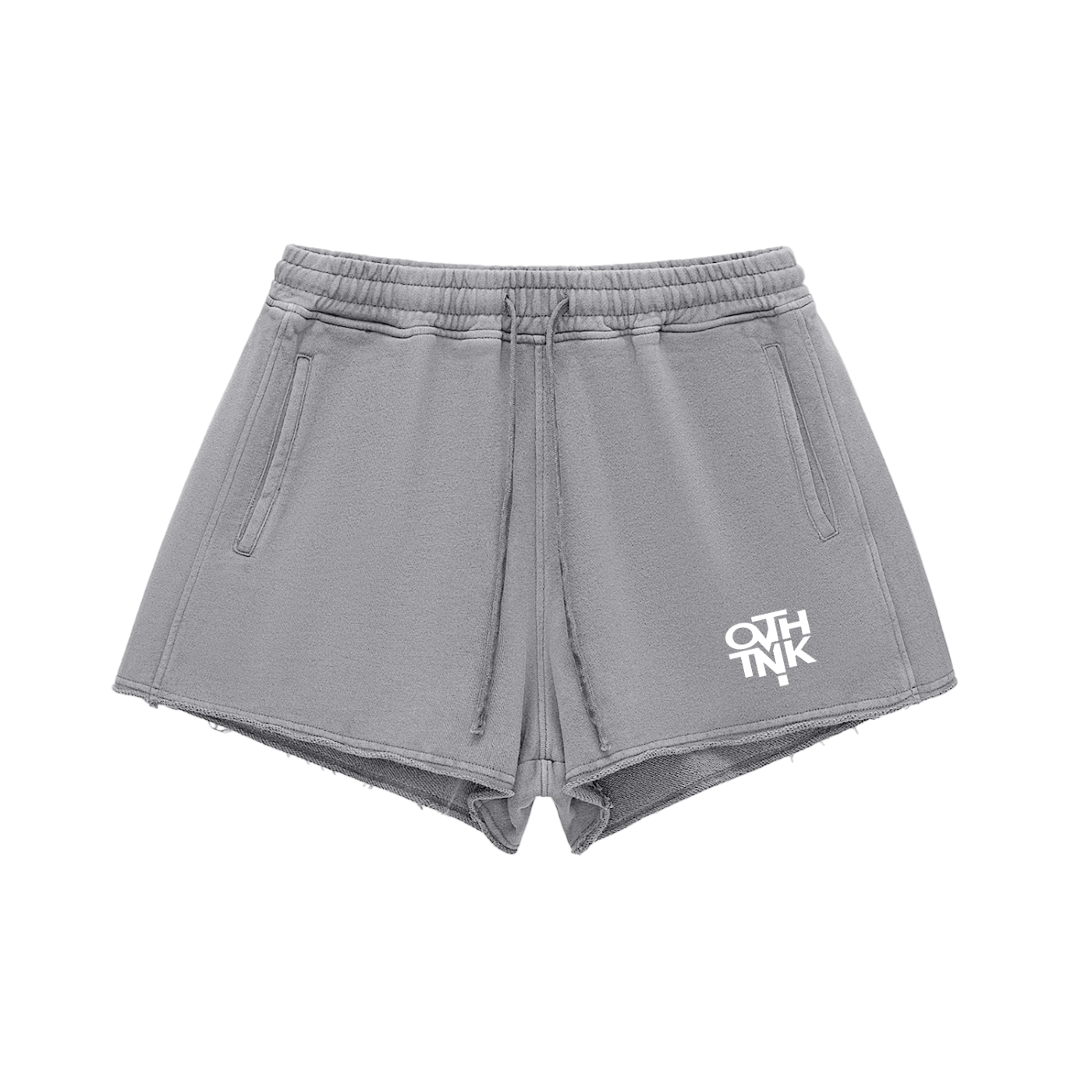 OVERTHINK Washed Raw Edge Drawstring Shorts