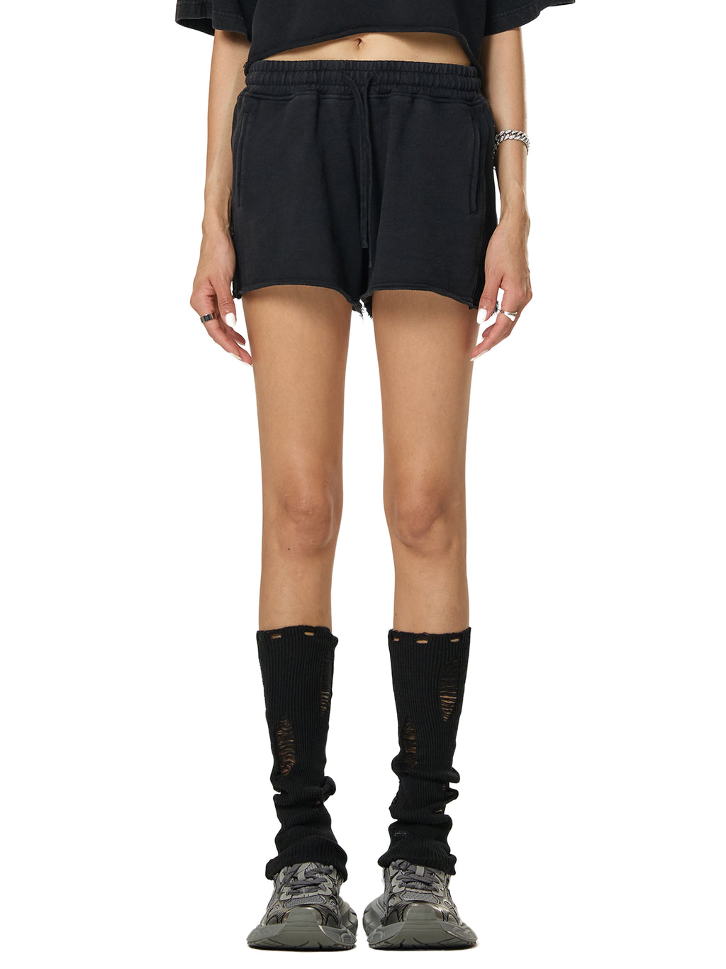 OVERTHINK Washed Raw Edge Drawstring Shorts