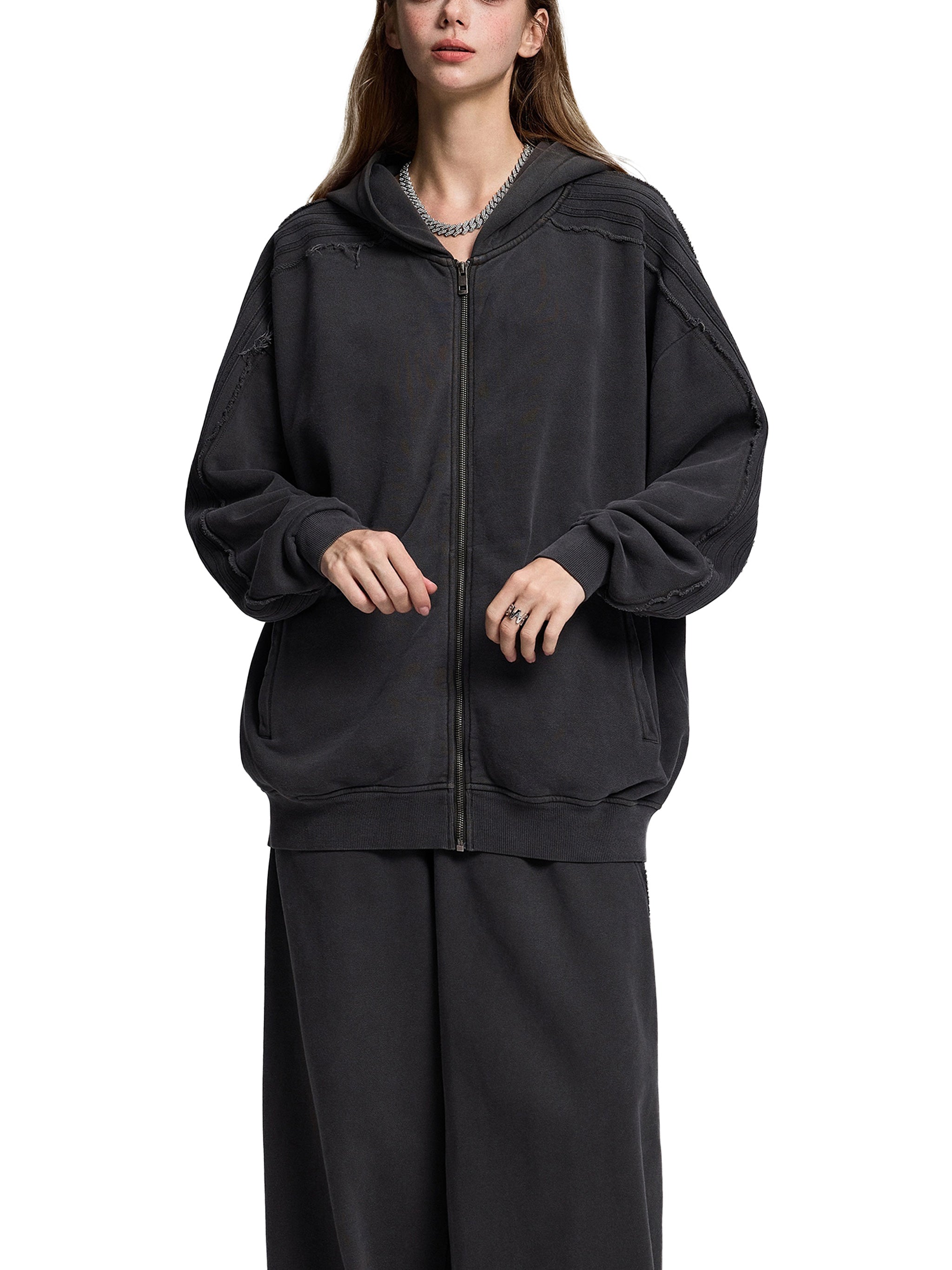 OVERTHINK Tape Raw Edge Zip Hoodie