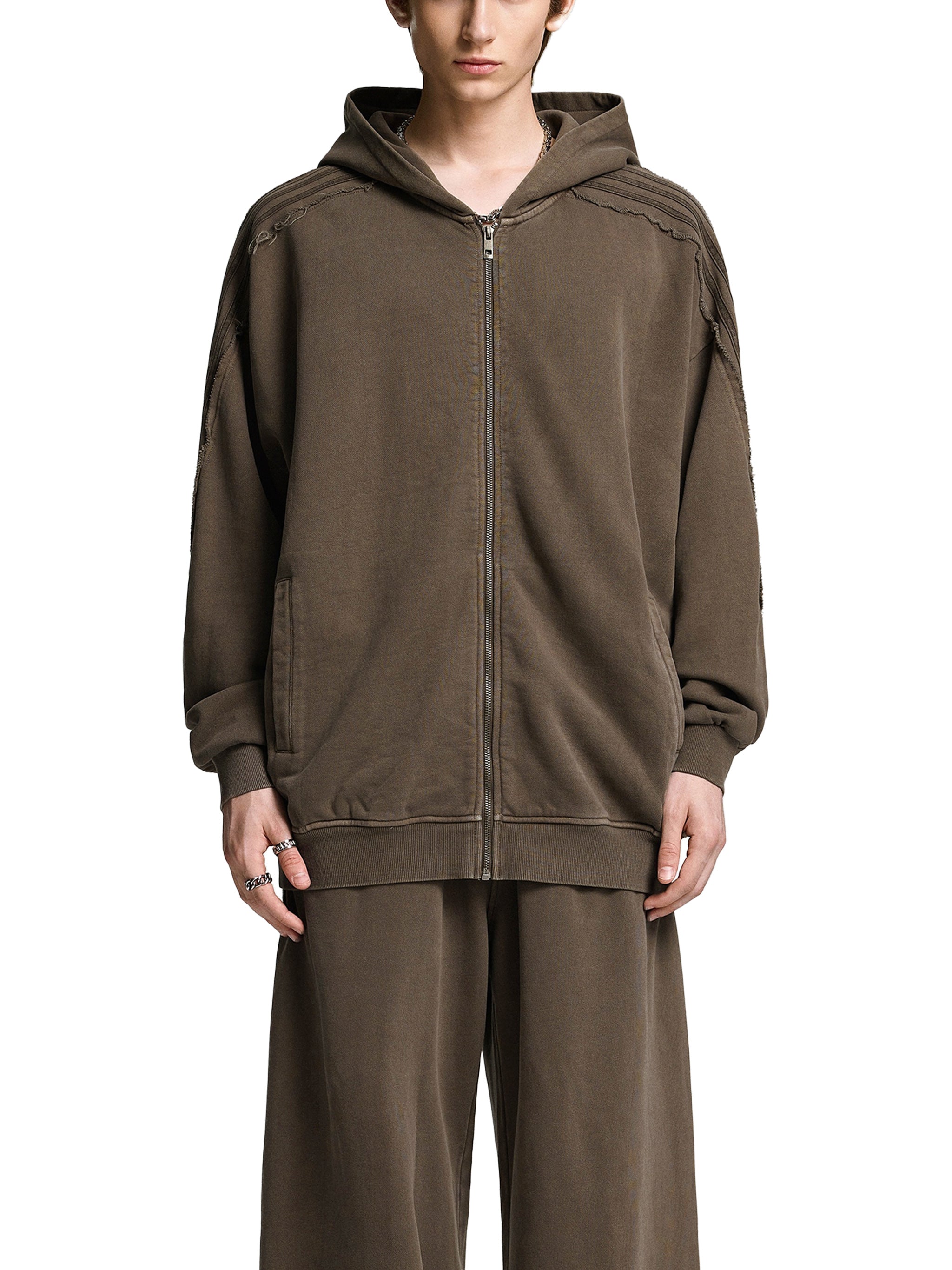 OVERTHINK Tape Raw Edge Zip Hoodie