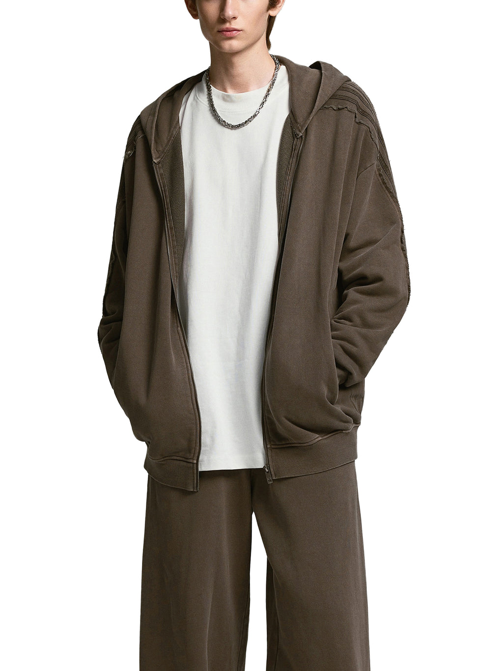 OVERTHINK Tape Raw Edge Zip Hoodie