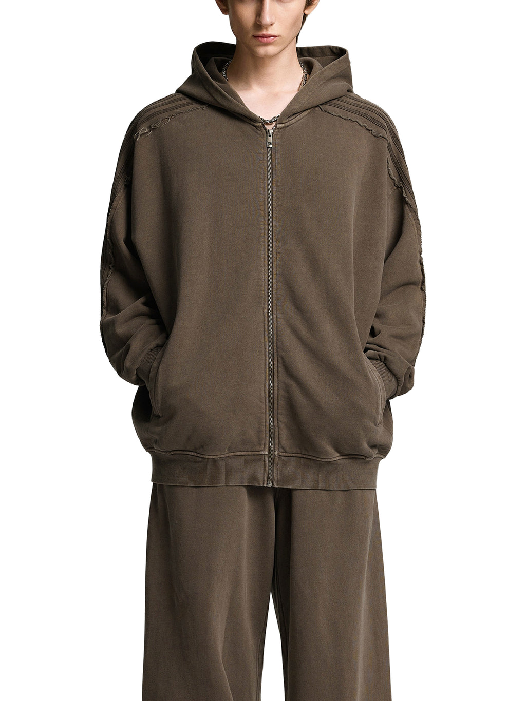 OVERTHINK Tape Raw Edge Zip Hoodie