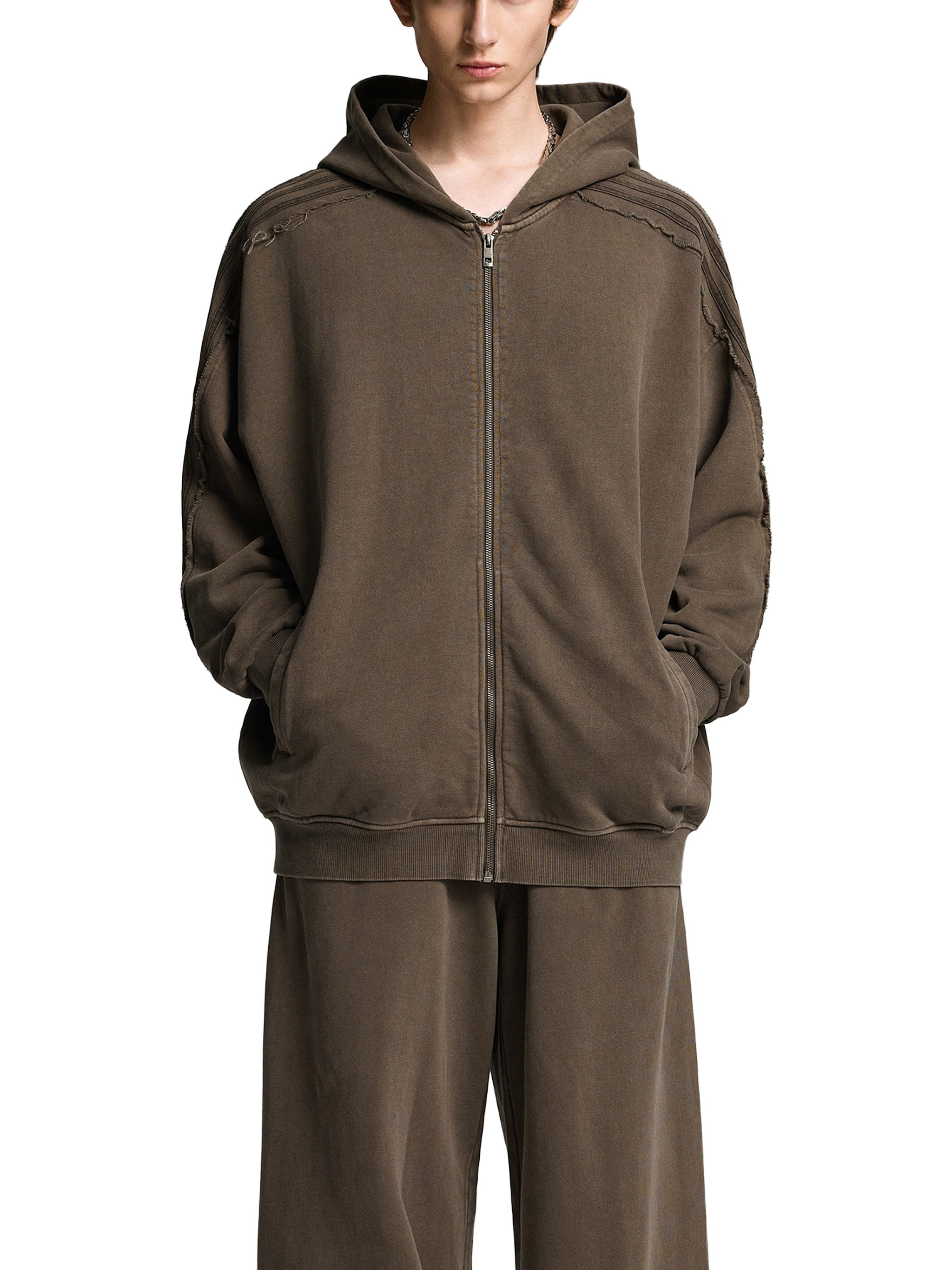 OVERTHINK Tape Raw Edge Zip Hoodie
